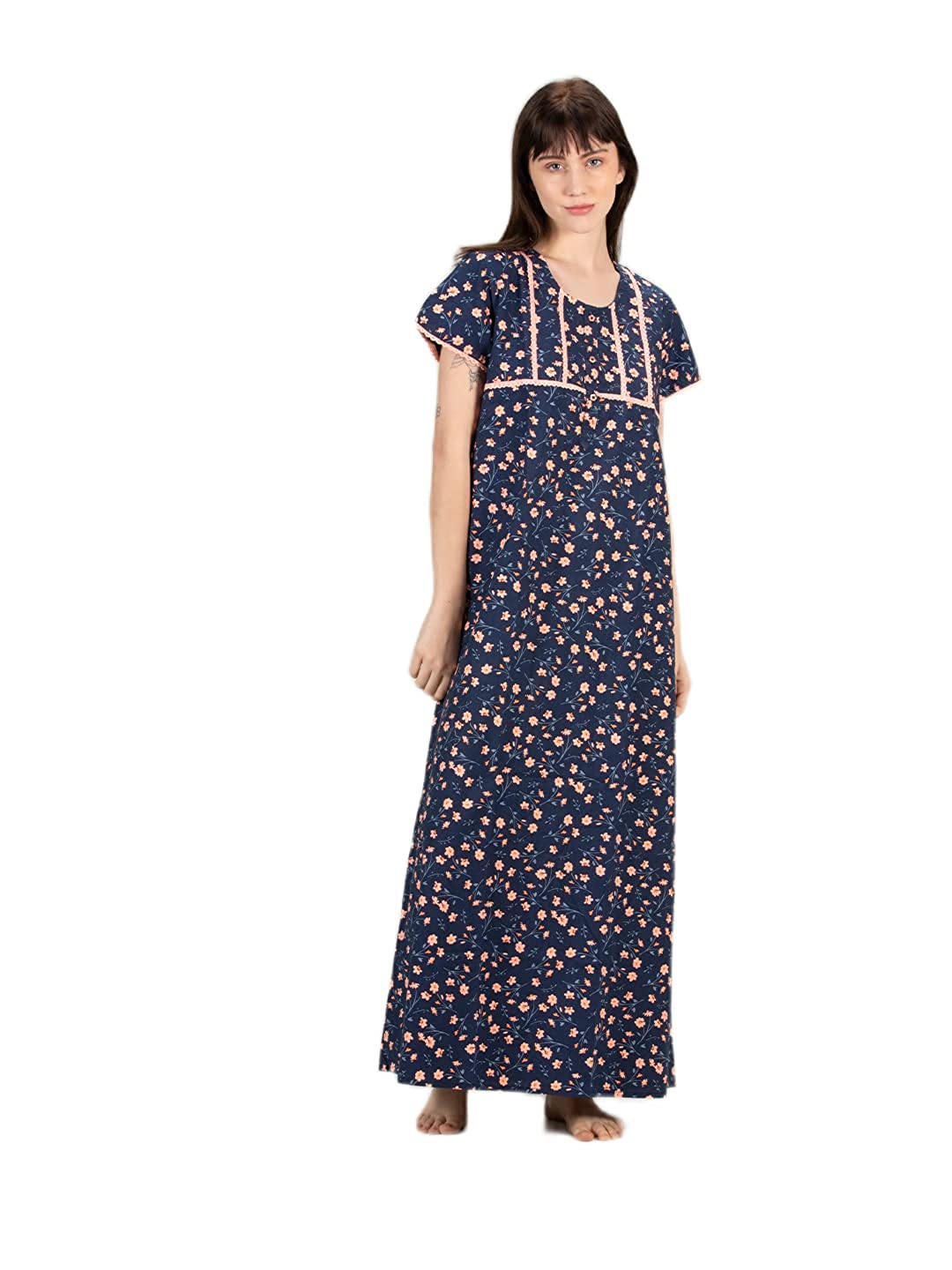 Blue Stylish Button Round Sleepwear