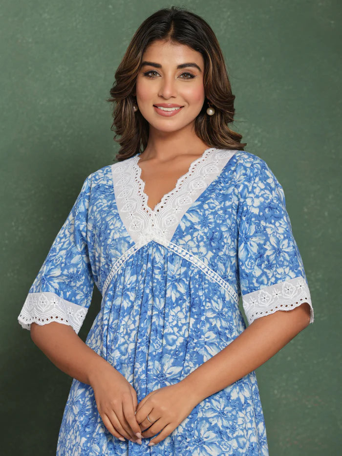Blue Premium Lace Nighty