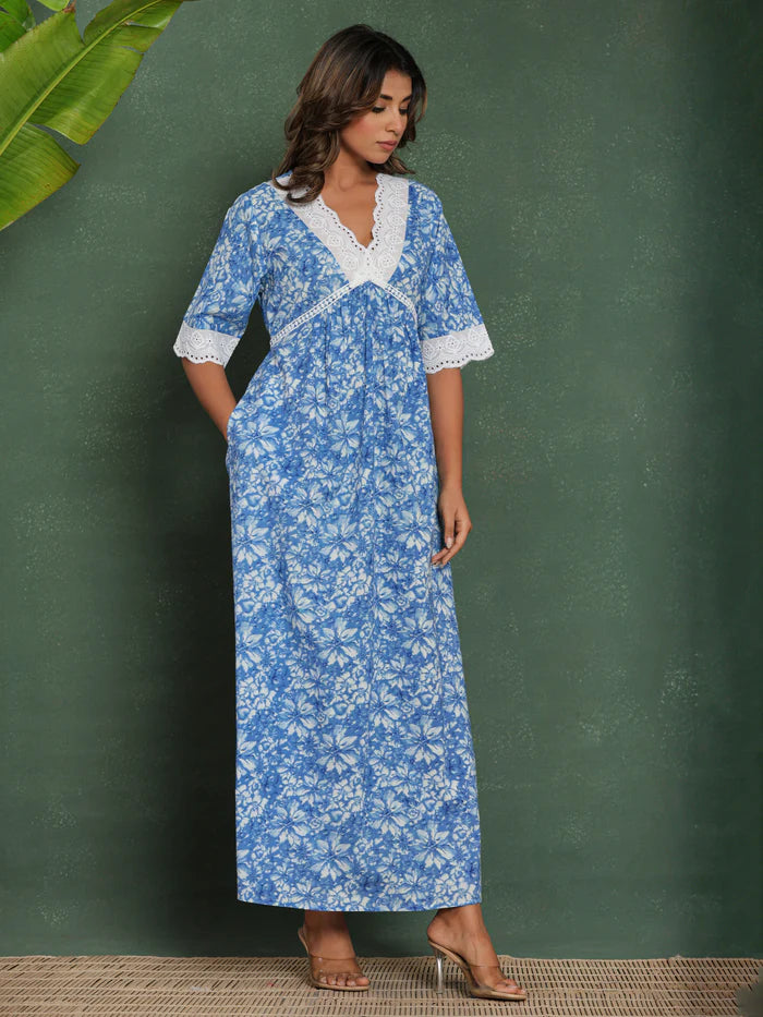 Blue Premium Lace Nighty