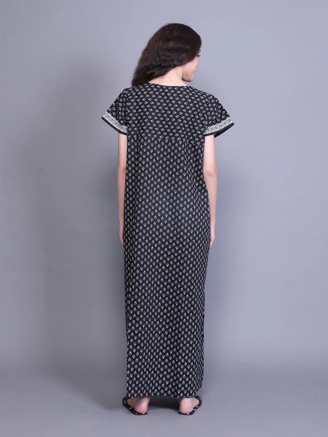 Black Printed Cotton Nighty