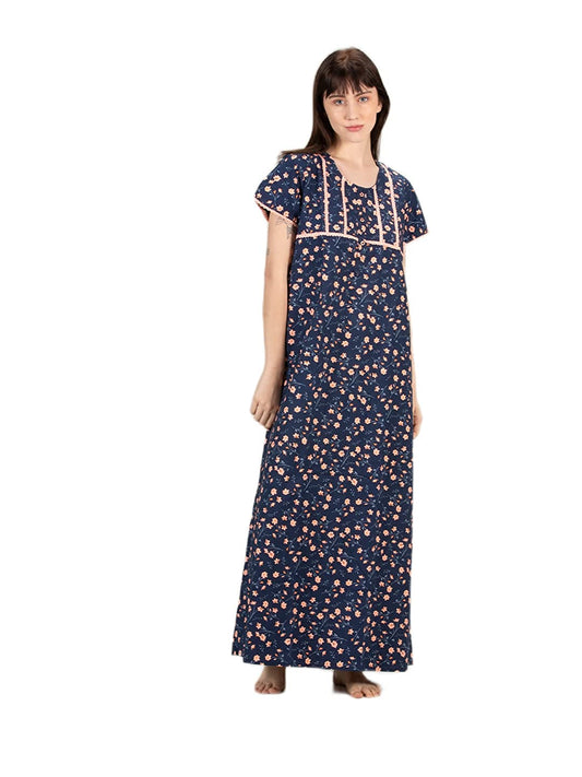 Blue Stylish Button Round Sleepwear