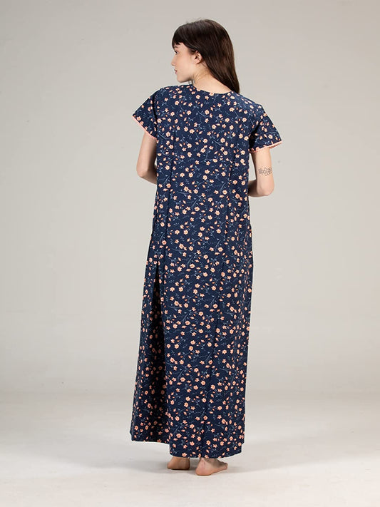 Blue Stylish Button Round Sleepwear