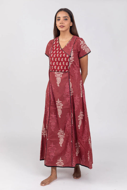 Maroon Angrakha Nighty