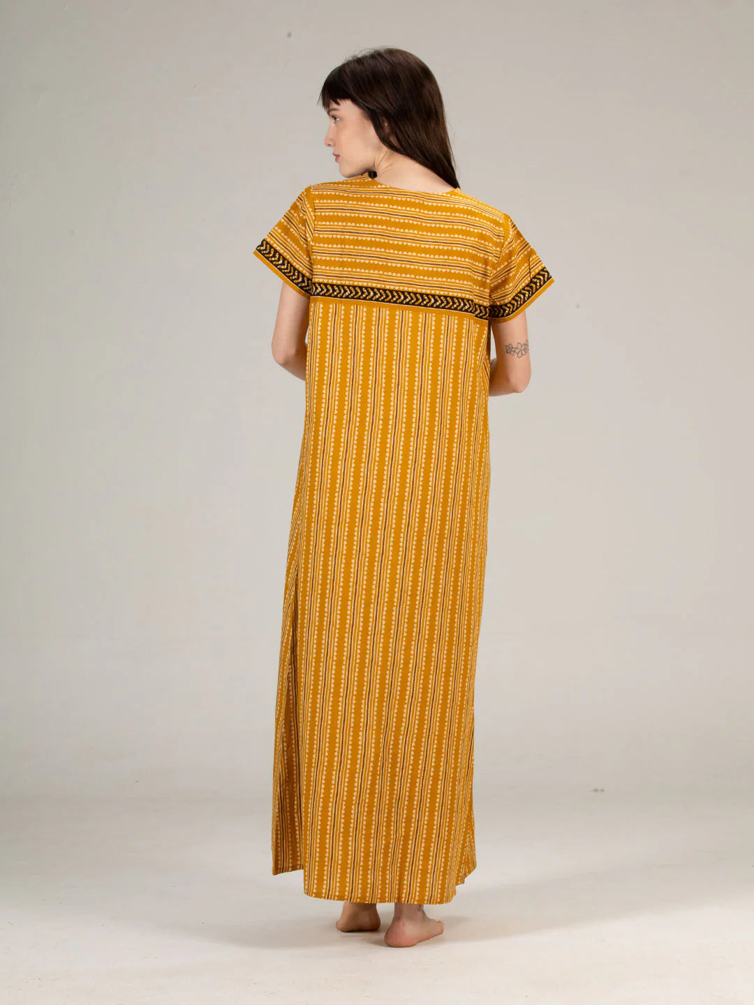 Golden Yellow Cotton Printed Nighty