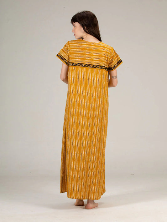 Golden Yellow Cotton Printed Nighty