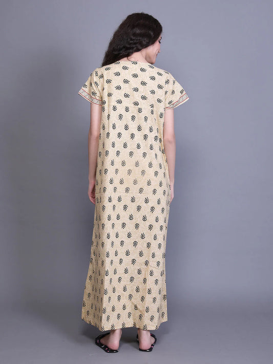 Cream Printed cotton nighty