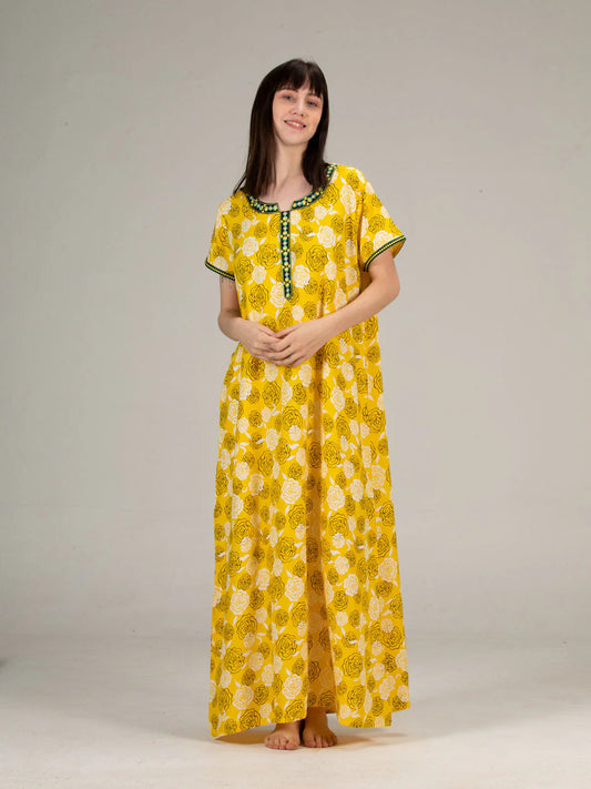 Yellow Cotton Super soft with Embroidery